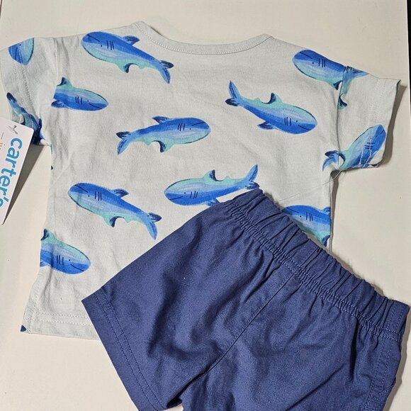 Just One You By Carters Boys Short Set Sharks Size 3 Months NWT - Picture 1 of 5